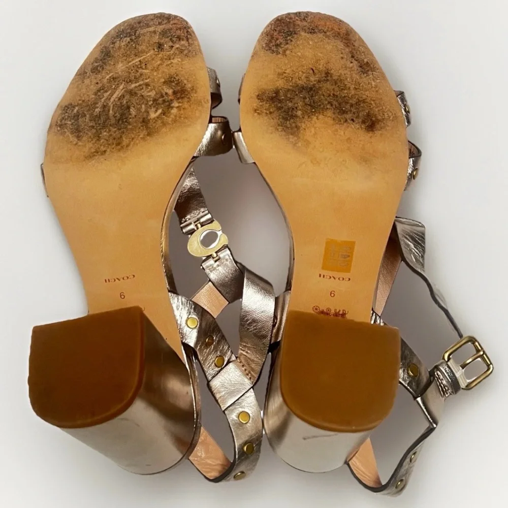 COACH Margaret Champagne Metallic Leather‎ Designer Sandals Shoes Women’s Sz 9